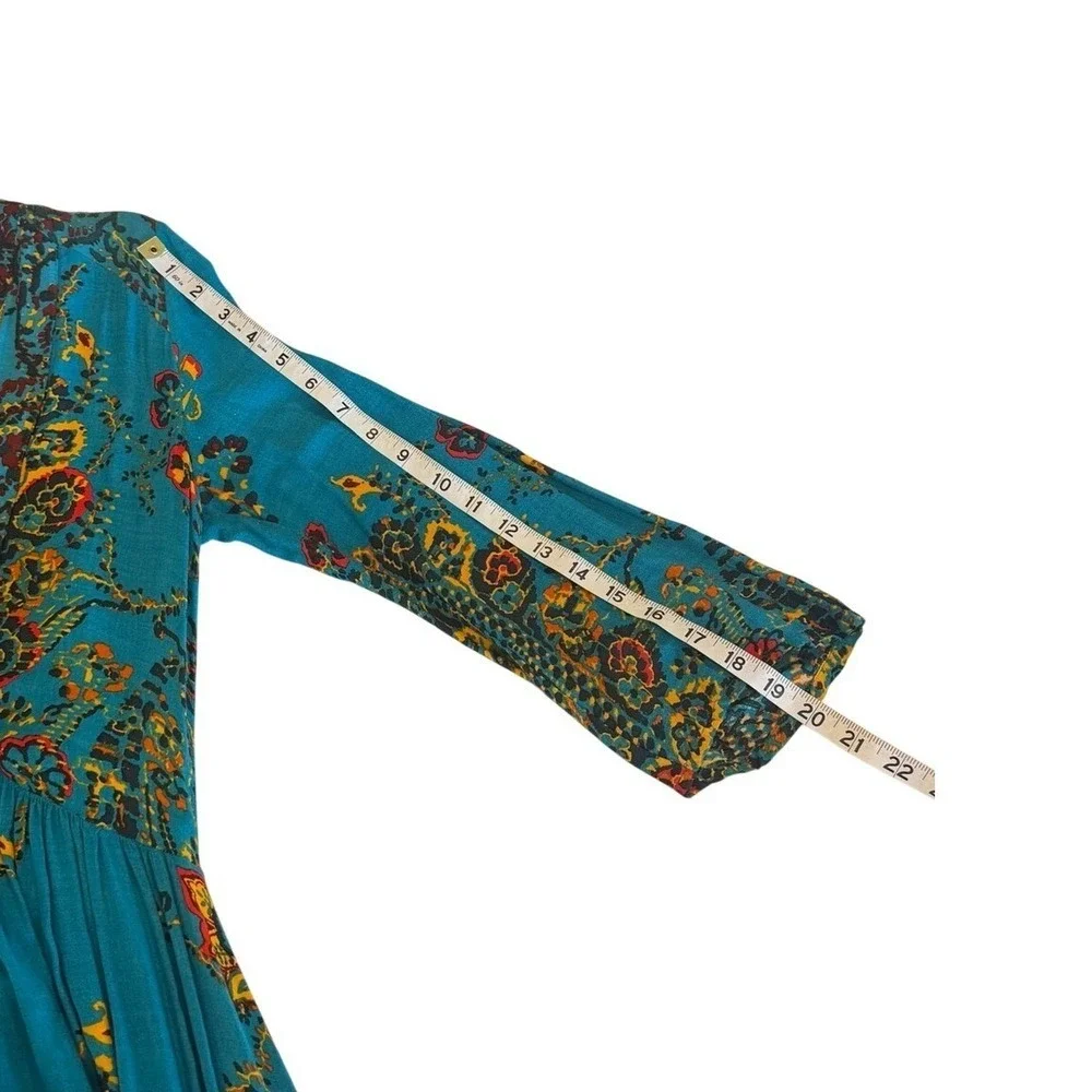 Free People If You Only Knew Blue Paisley Floral Boho‎ V-Neck Midi Dress Small